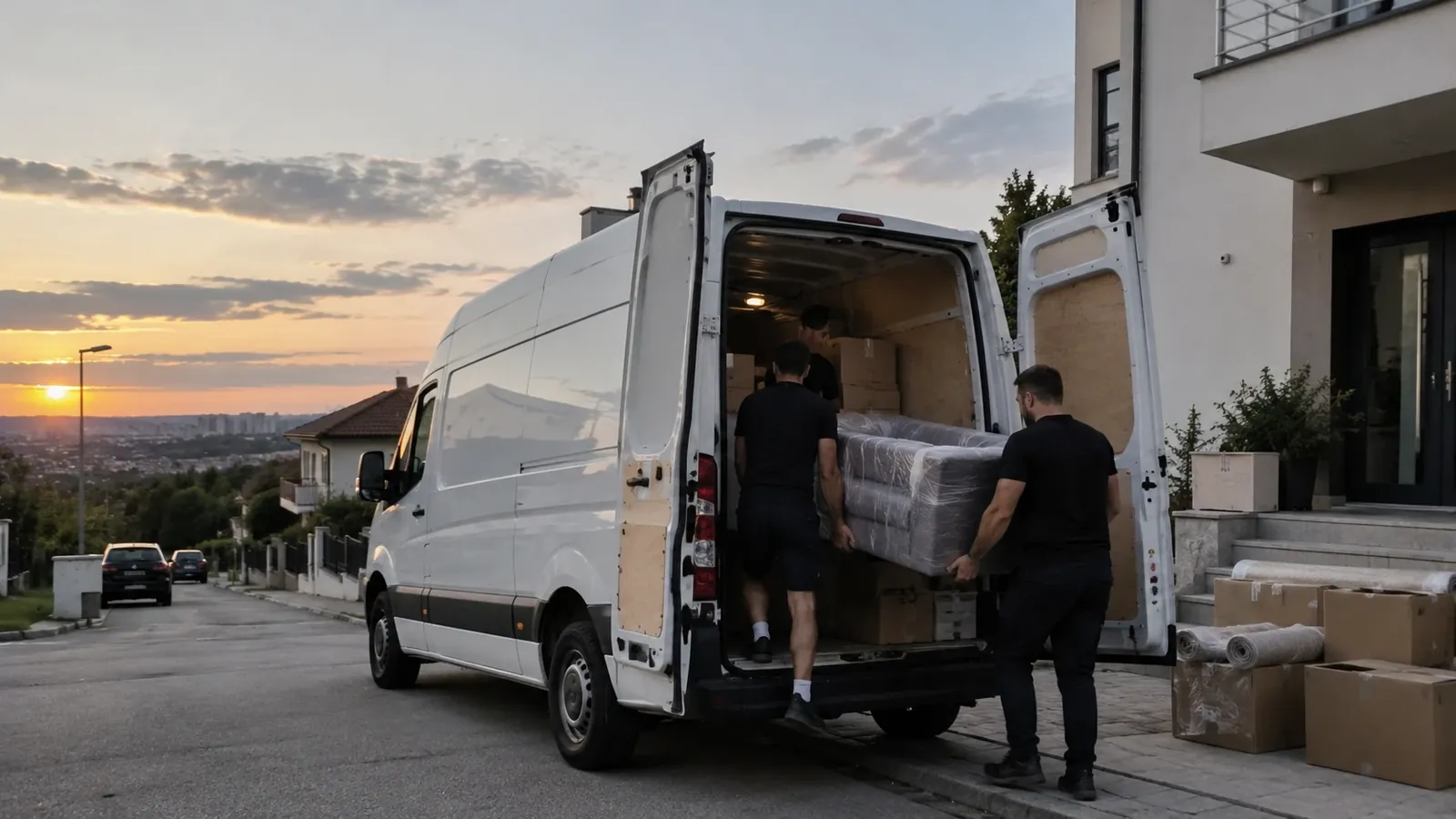 Dvojica nose zamotanu sofu u kombi