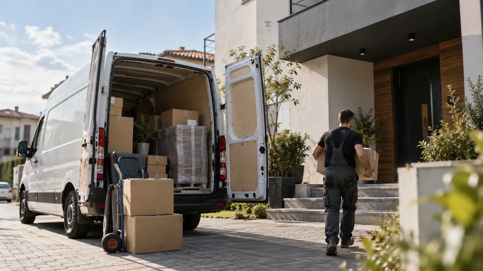 Kombi Zrin Transporta pred ulazom, nošenje kutija